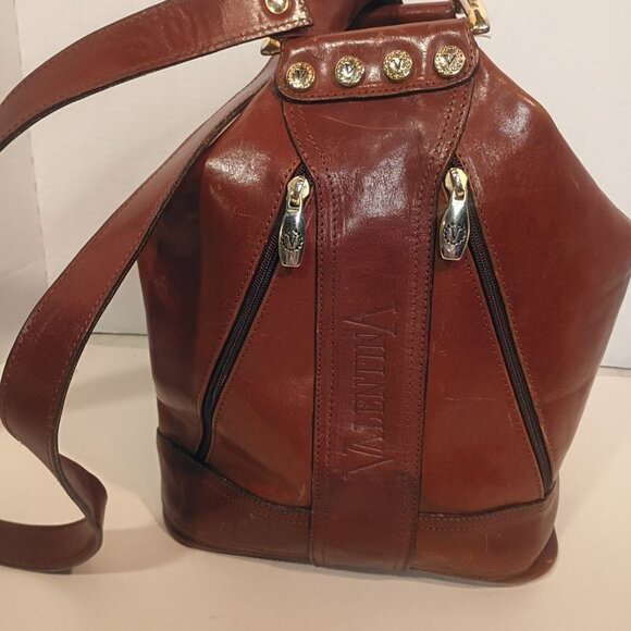 Vintage VALENTINA Brown Leather Bucket Sling Pack Made in Italy - Picture 4 of 15
